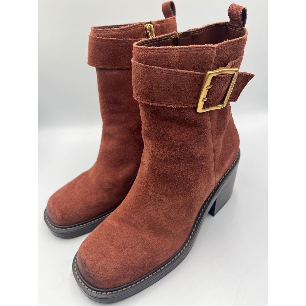 Vince Camuto Buckle Ankle Boots Women's 9 Brown Suede Block Heel Booties